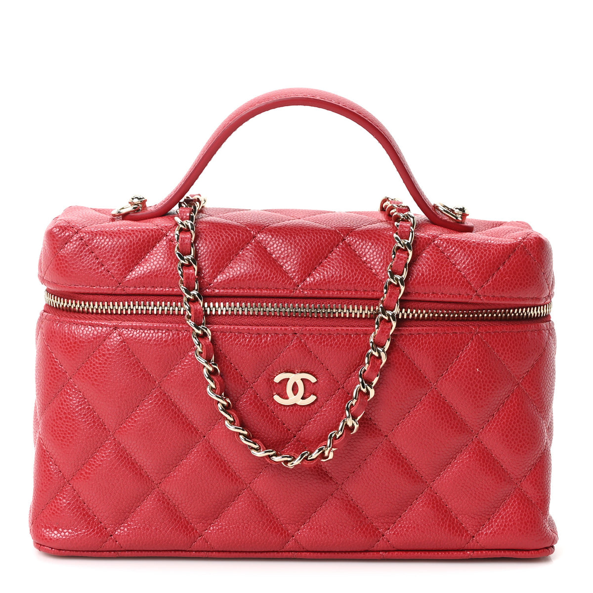 Caviar Quilted Top Handle Slim Vanity With Chain Red