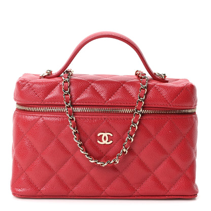 Chanel Caviar Quilted Top Handle Slim Vanity With Chain Red 1 of 10