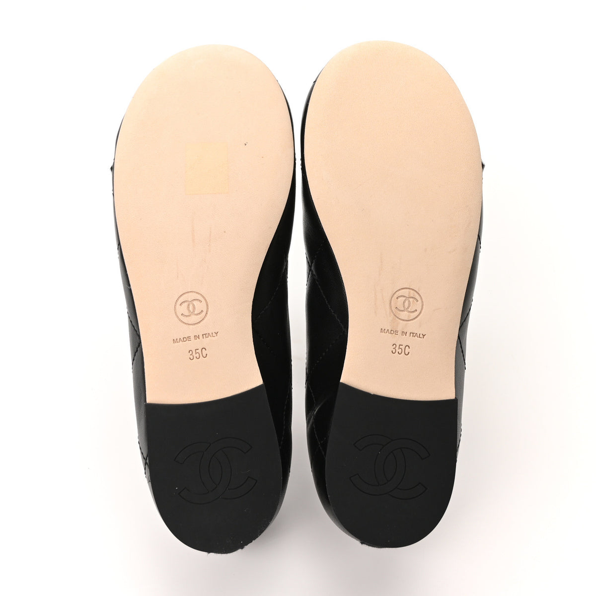 Lambskin Quilted CC Cambon Ballet Flats 35 Black White