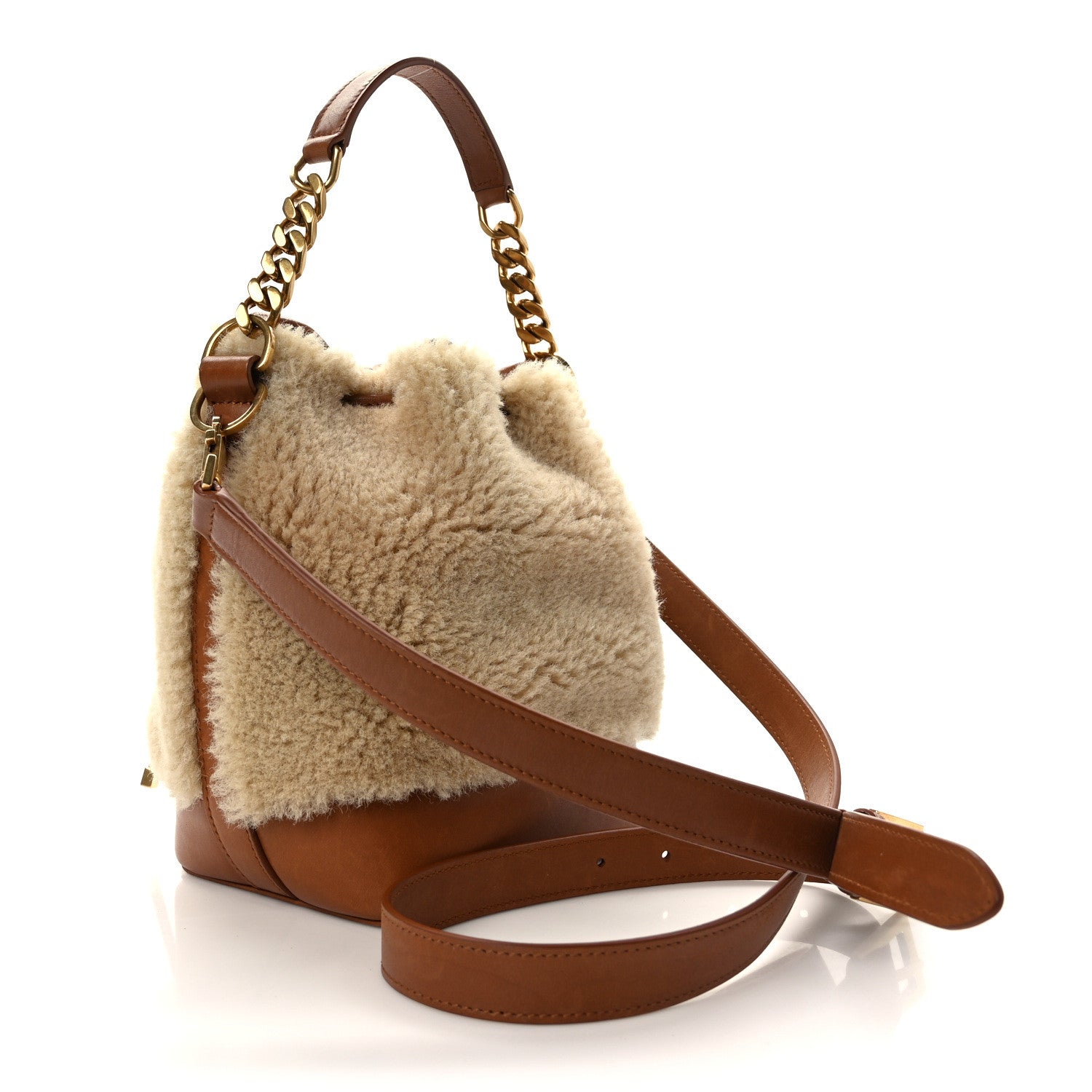 Saint Laurent Shearling Calfskin Small Emmanuelle Bucket Bag Natural Beige Brick 3 of 13