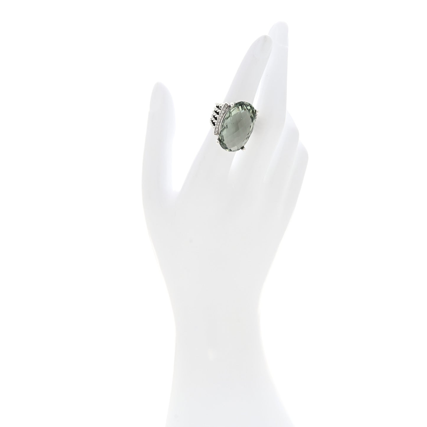 Sterling Silver Diamond Prasiolite 26mm Oval Wheaton Ring 51 5.75
