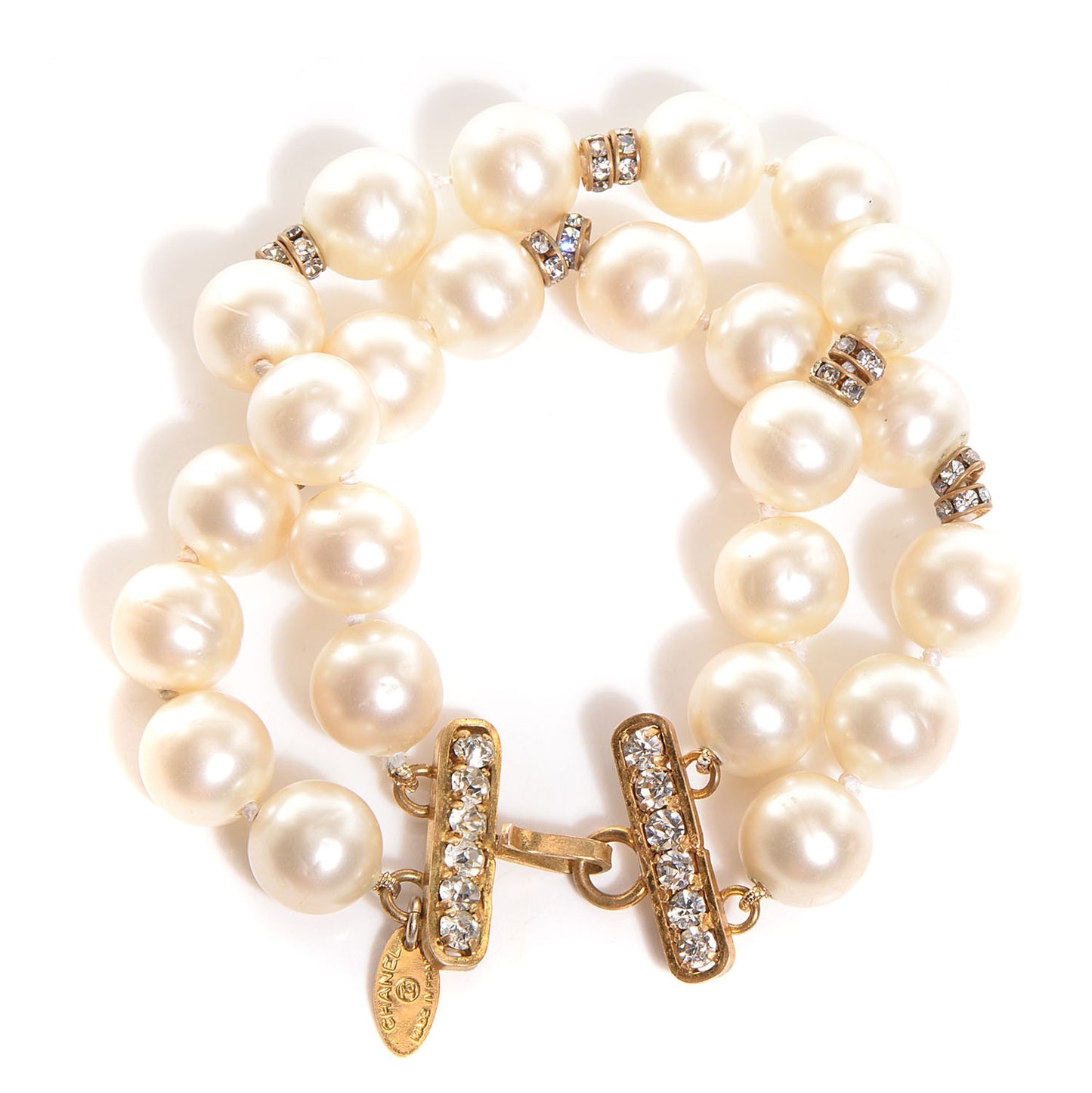 Pearl Crystal Double Strand Bracelet Gold