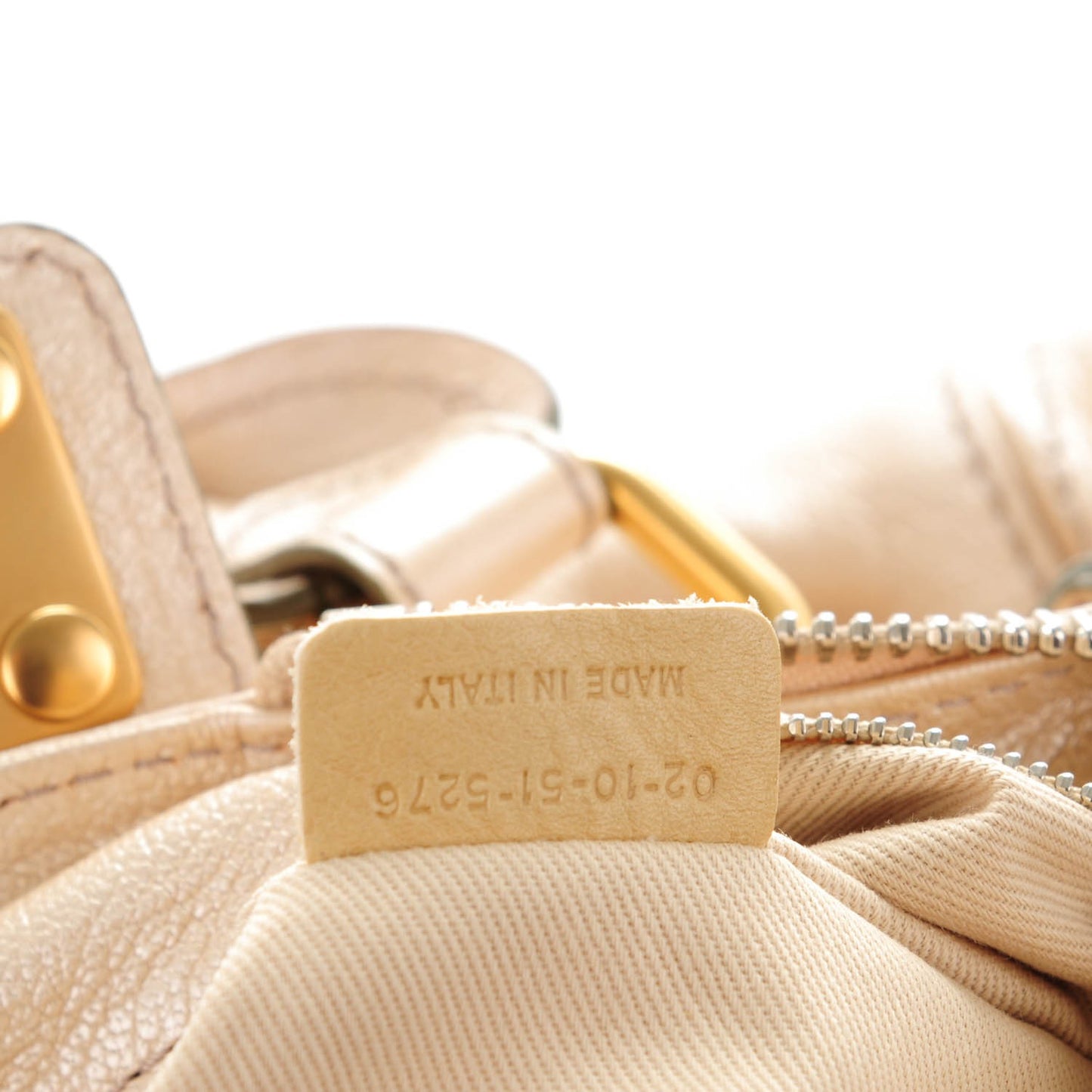 Metallic Calfskin Medium Paddington Satchel Beige