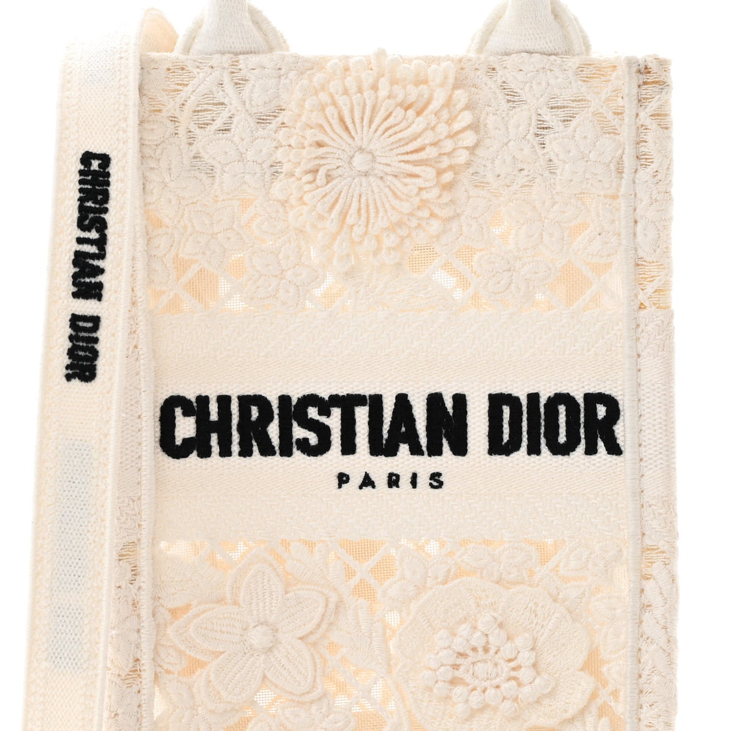 Embroidered D-Lace Mini Book Tote Phone Bag White Black