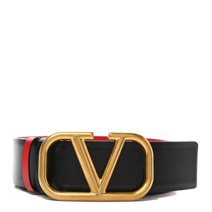 Valentino Garavani Glossy Calfskin VLogo Reversible 40mm Belt 85 34 Black Rouge Pur 1 of 5