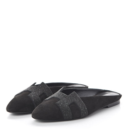 Hermes Suede Goatskin Crystal Roxane Mules 38 Black 3 of 8