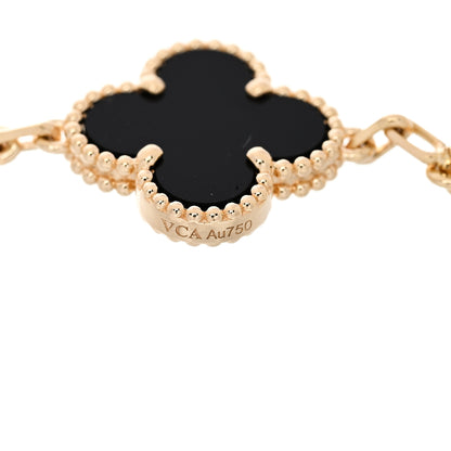 Van Cleef & Arpels 18K Yellow Gold Black Onyx 5 Motifs Vintage Alhambra Bracelet 3 of 5
