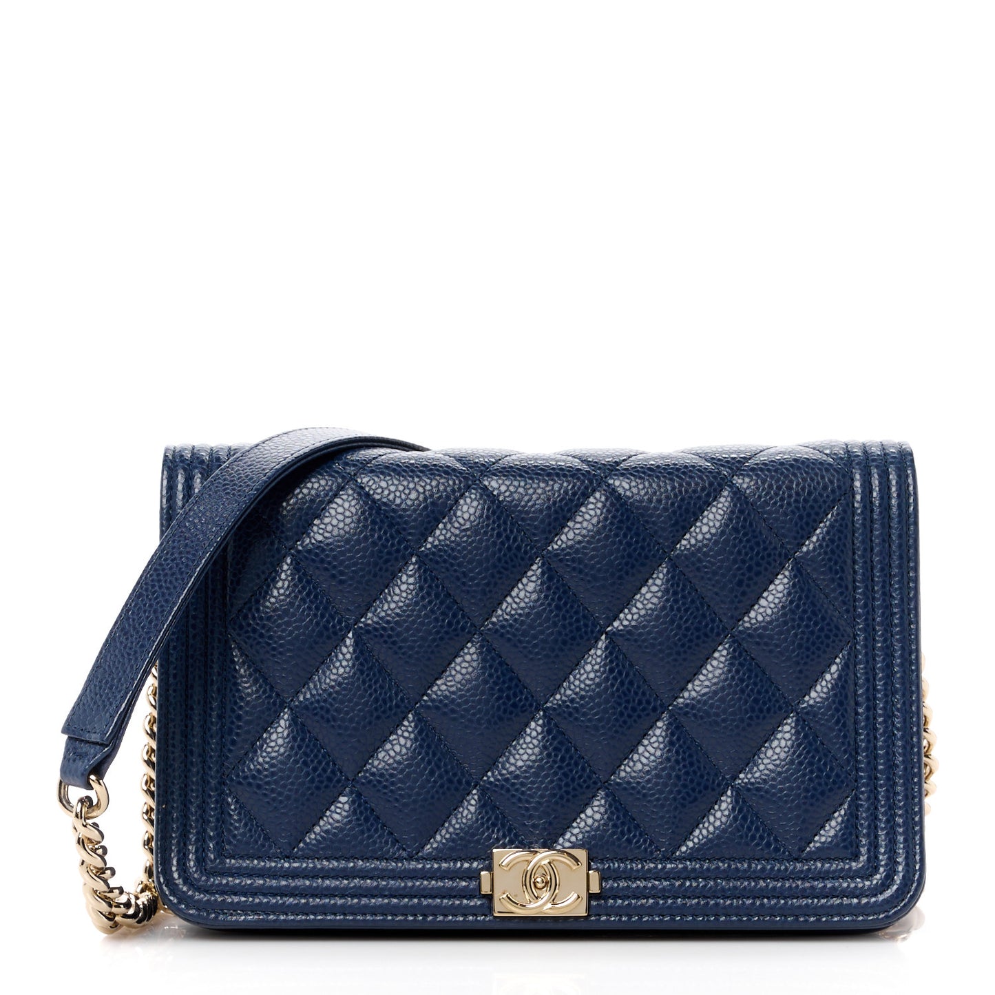 Caviar Quilted Boy Wallet On Chain WOC Navy