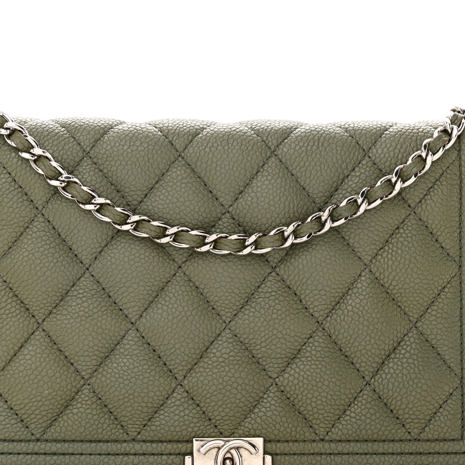 Chanel Caviar Quilted Boy Wallet On Chain WOC Khaki 9 of 15