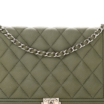 Chanel Caviar Quilted Boy Wallet On Chain WOC Khaki 9 of 15