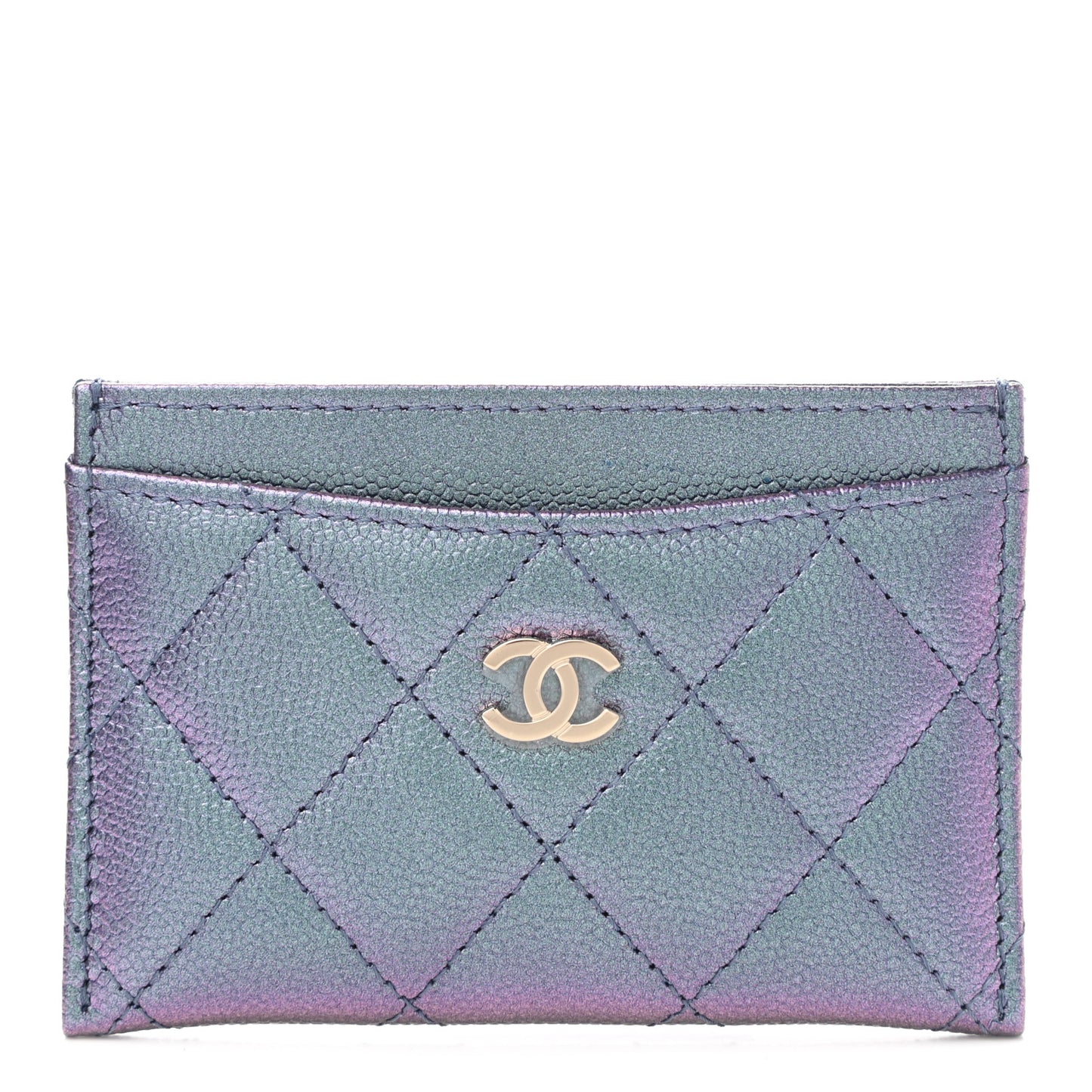Iridescent Caviar Quilted Card Holder Dark Blue