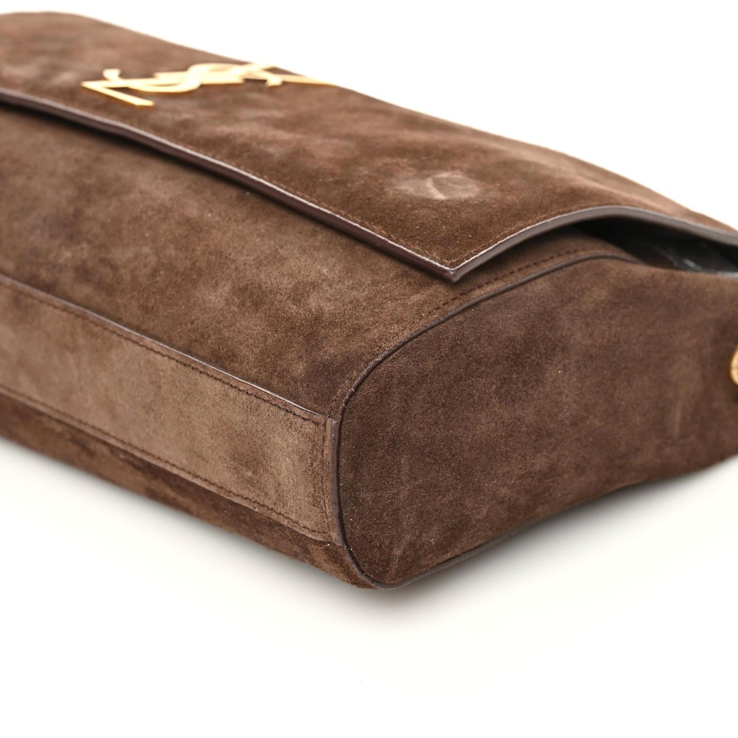 Smooth Calfskin Suede Medium Reversible Monogram Kate Satchel Military Brown