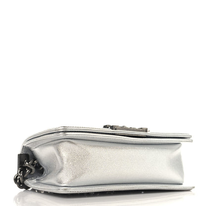 Chanel Metallic Calfskin Crystal Embroidered Small Boy Flap Silver 4 of 11