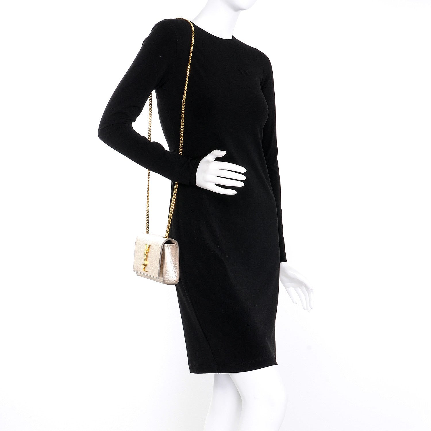 Saint Laurent Metallic Calfskin Small Classic Monogram Kate Satchel Pale Gold 2 of 9