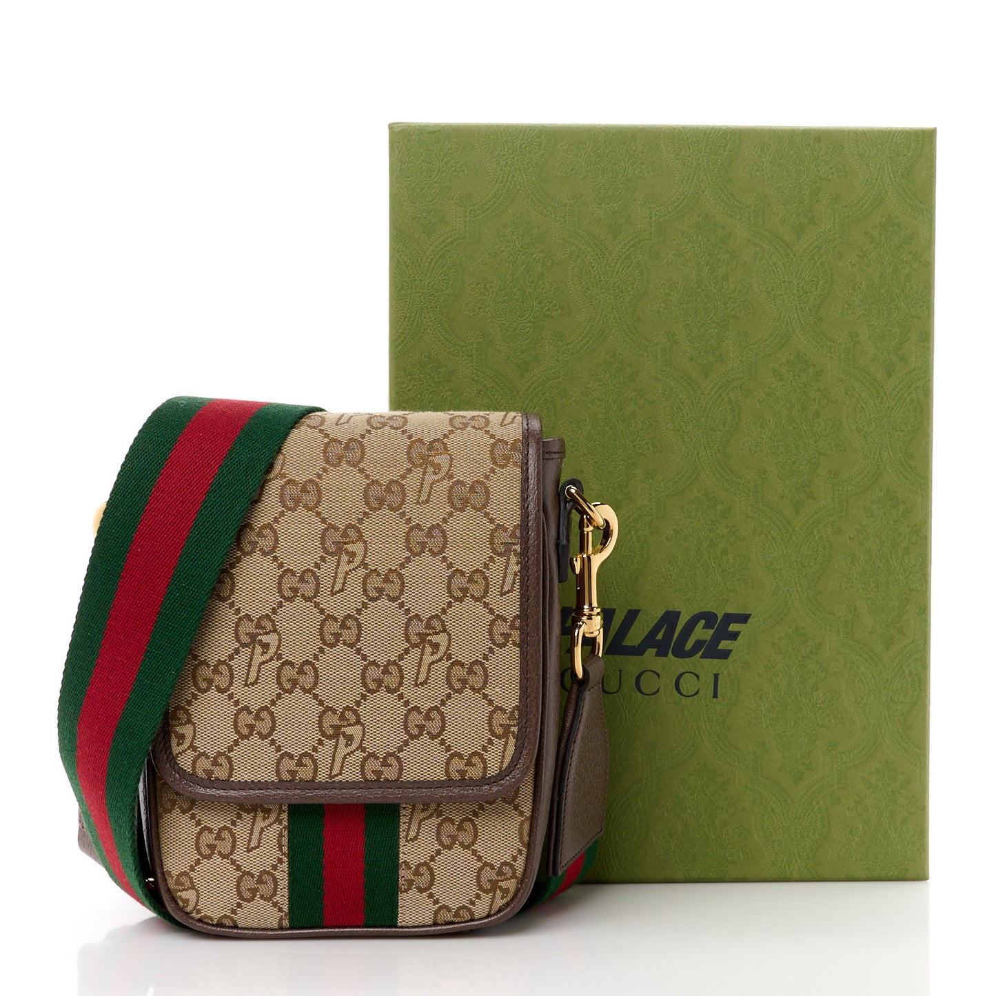 X PALACE GG P Canvas Monogram Web Flap Messenger Brown