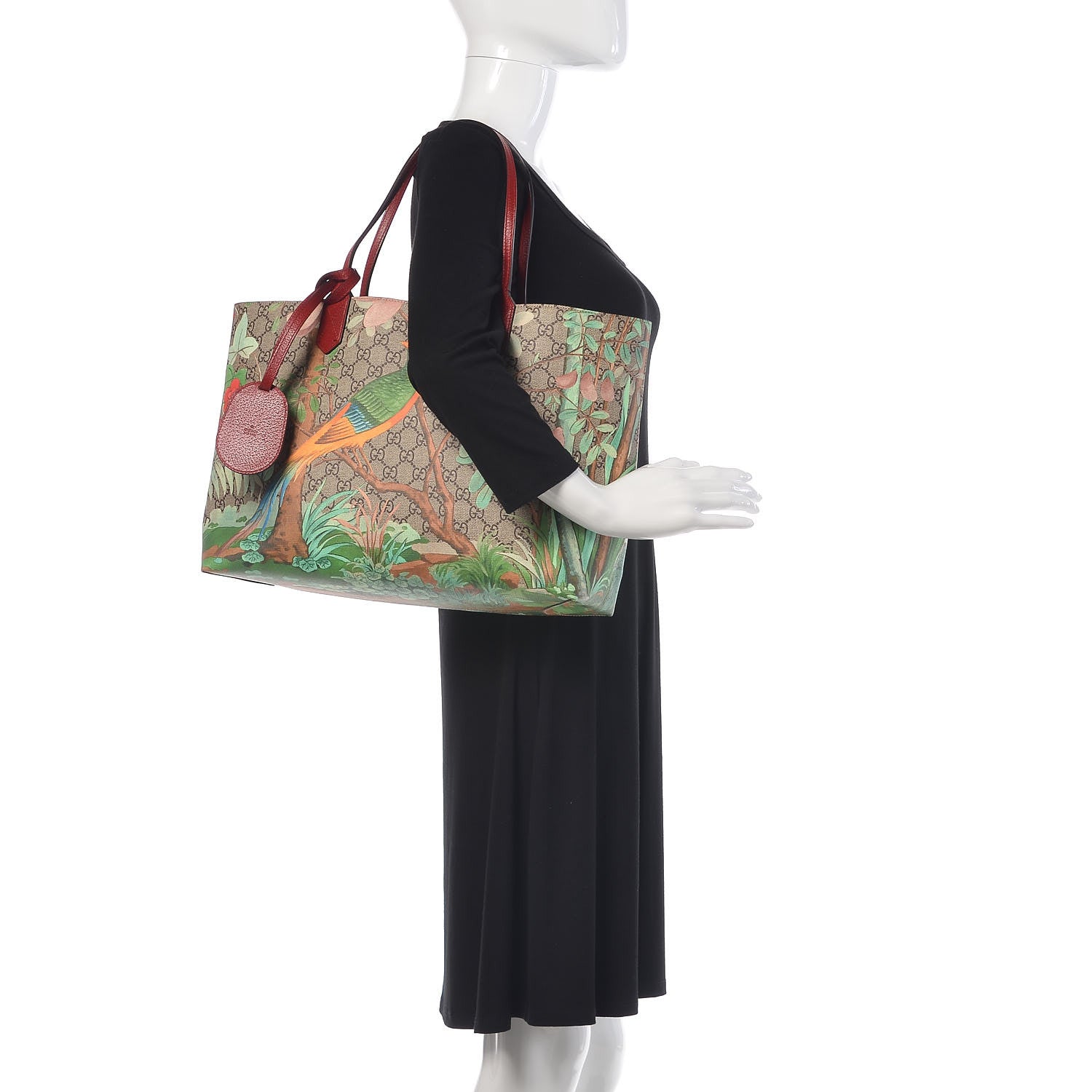 Gucci GG Supreme Monogram Tian Medium Shopping Tote Beige Multicolor Red 2 of 16