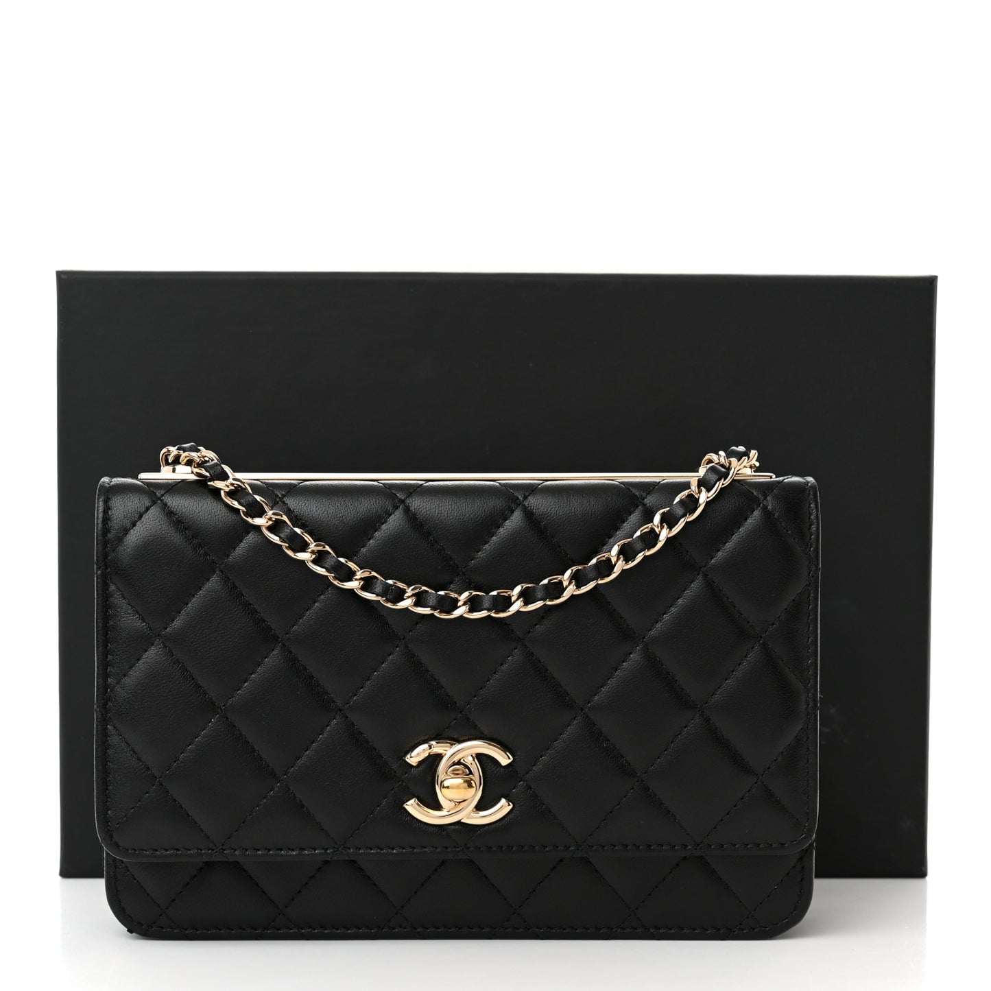Lambskin Quilted Trendy CC Wallet On Chain WOC Black
