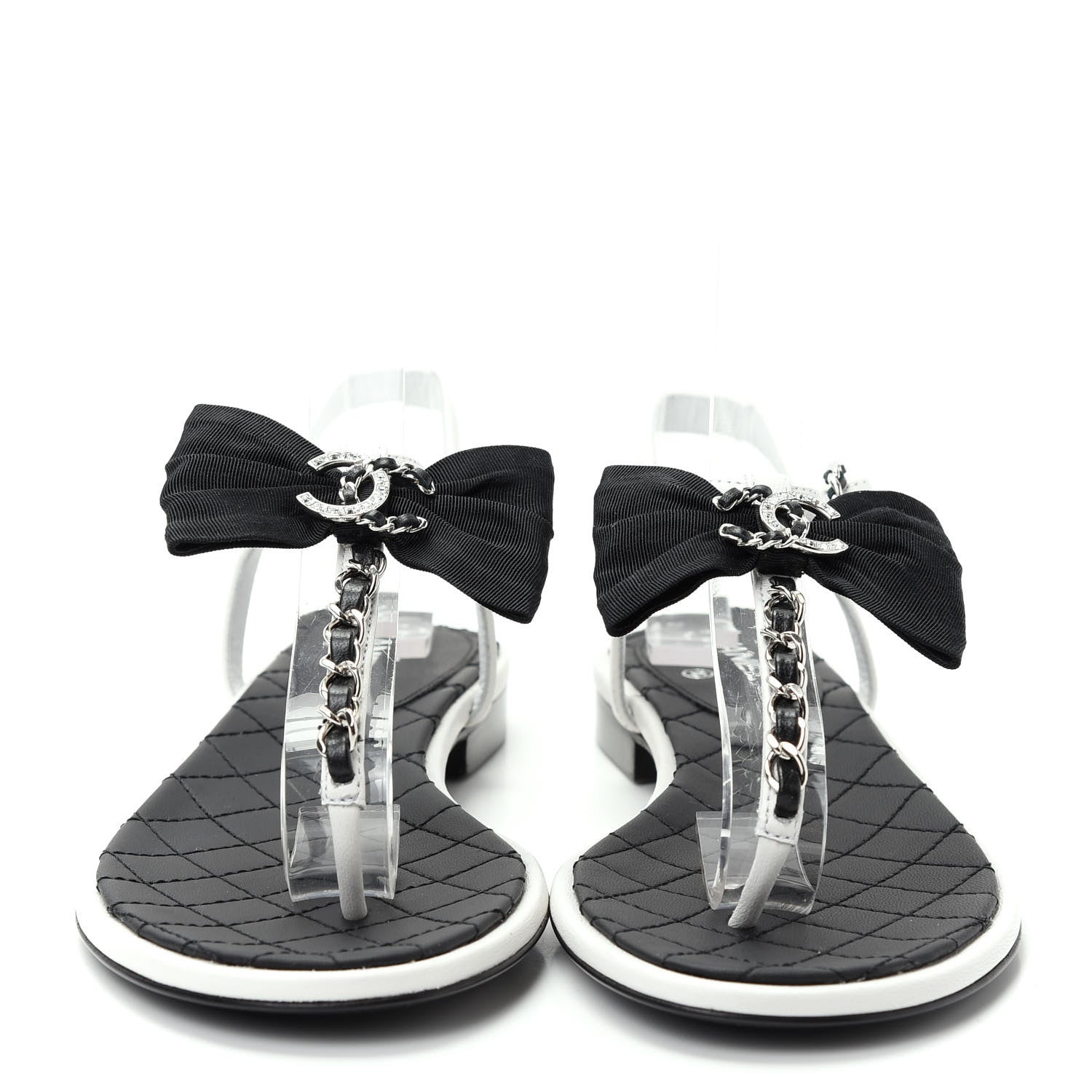 Chanel Lambskin Crystal Chain CC Logo Thong Sandals 35.5 White 2 of 10