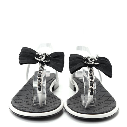 Chanel Lambskin Crystal Chain CC Logo Thong Sandals 35.5 White 2 of 10