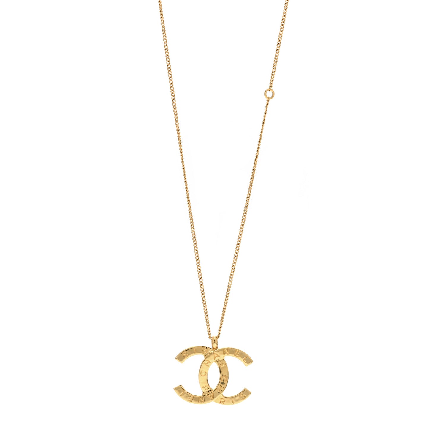 Metal CC Paris Button Necklace Gold
