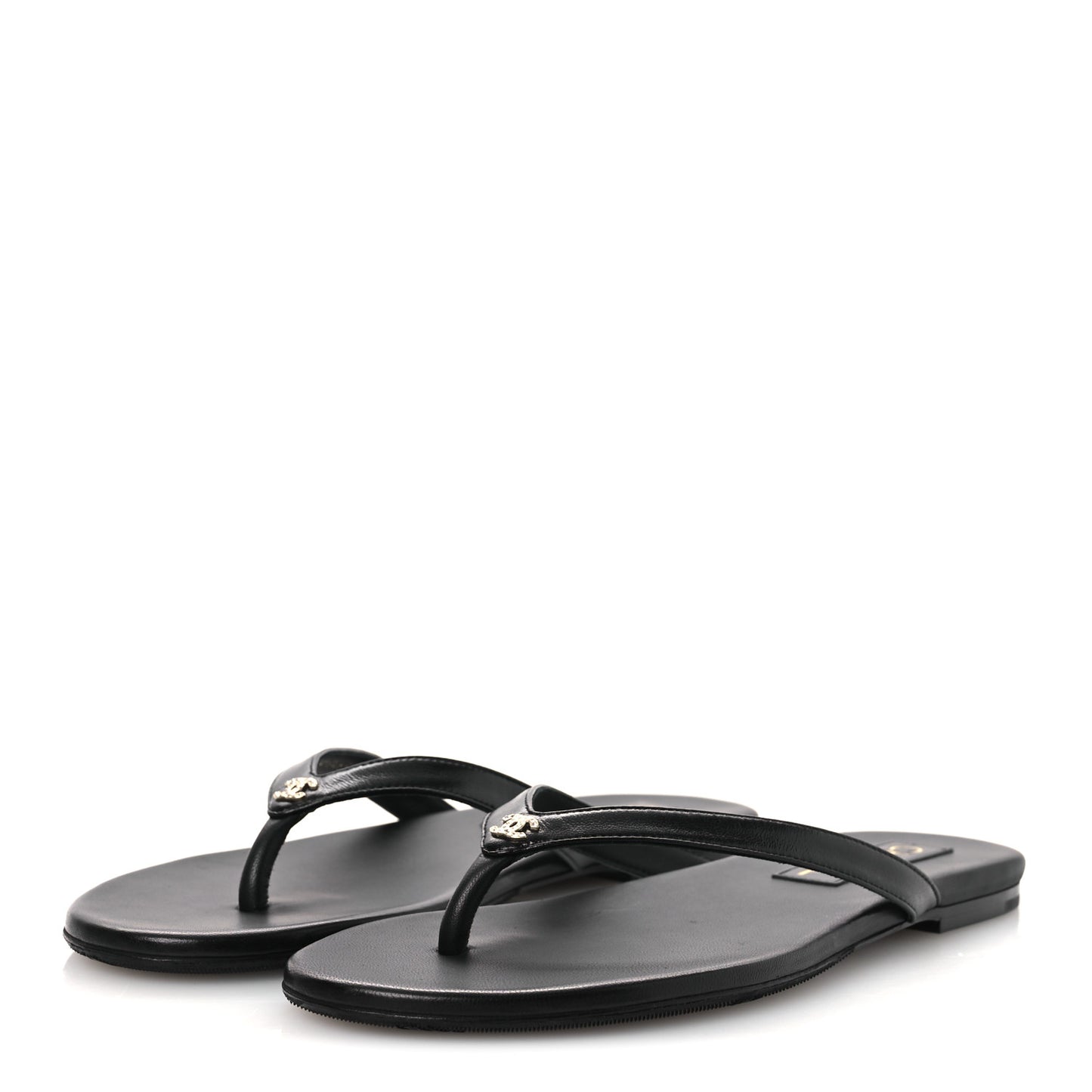 Shiny Lambskin Crystal CC Thong Sandals 38.5 Black