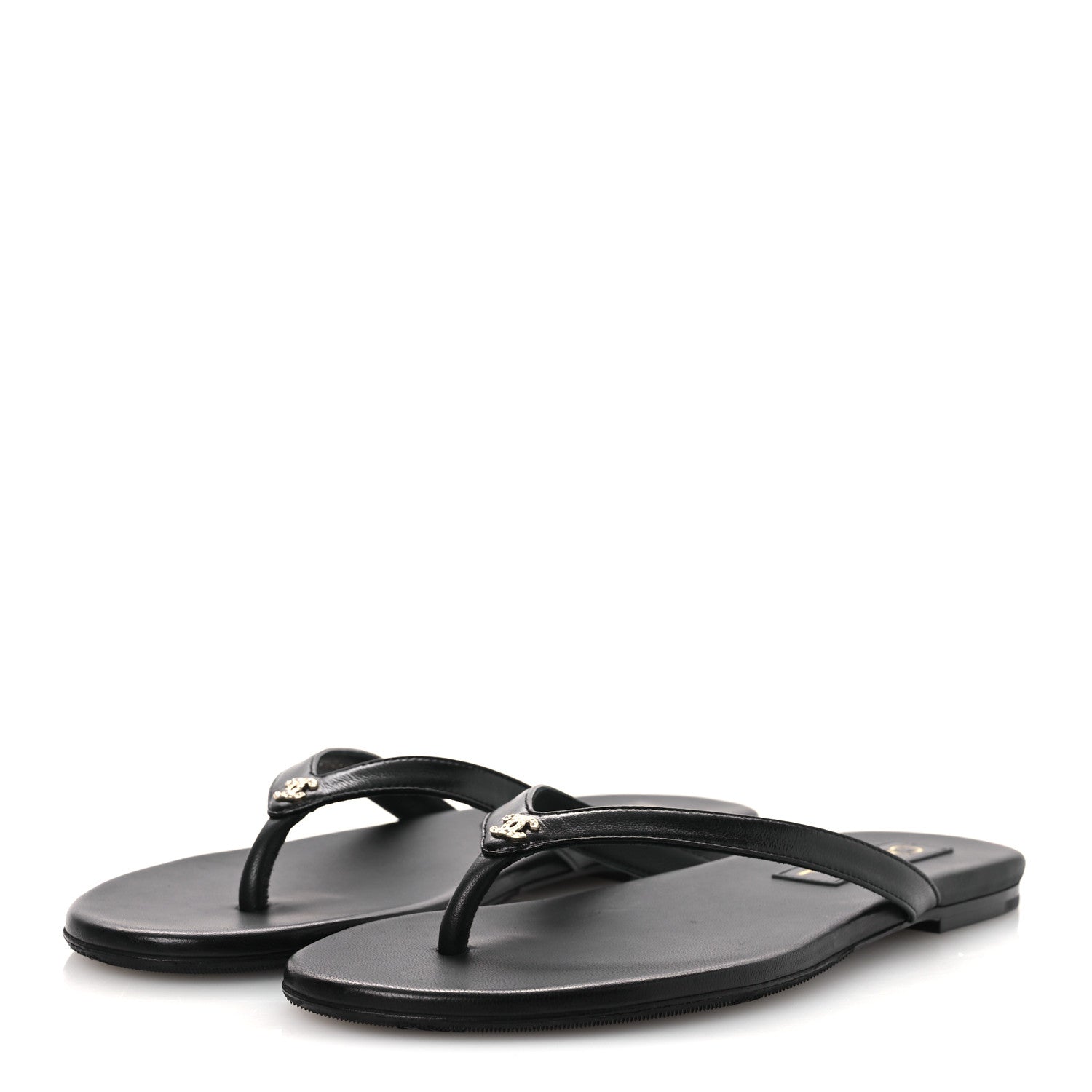 Chanel Shiny Lambskin Crystal CC Thong Sandals 38.5 Black 4 of 11