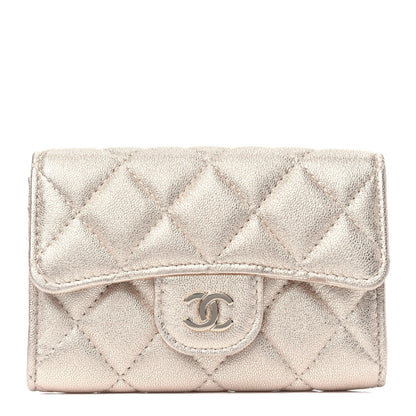 Chanel Metallic Lambskin Quilted Flap Card Holder Wallet Gold 1 of 10