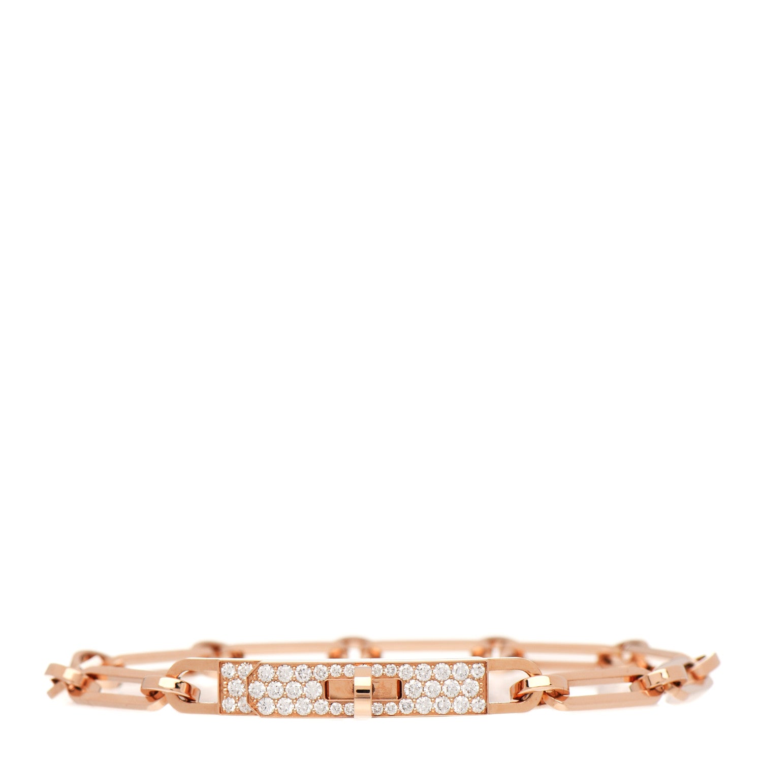 Hermes 18K Rose Gold Diamond Pave PM Kelly Chaine Bracelet ST 1 of 5