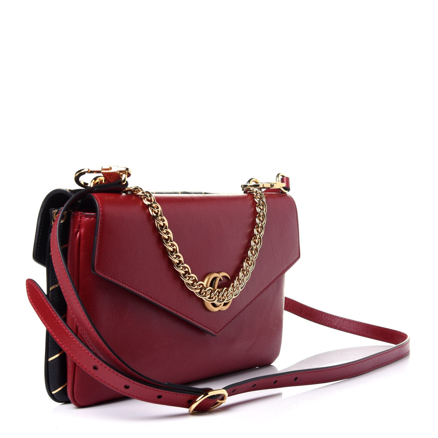 Calfskin Diagonal GG Medium Thiara Double Envelope Shoulder Bag Black Red