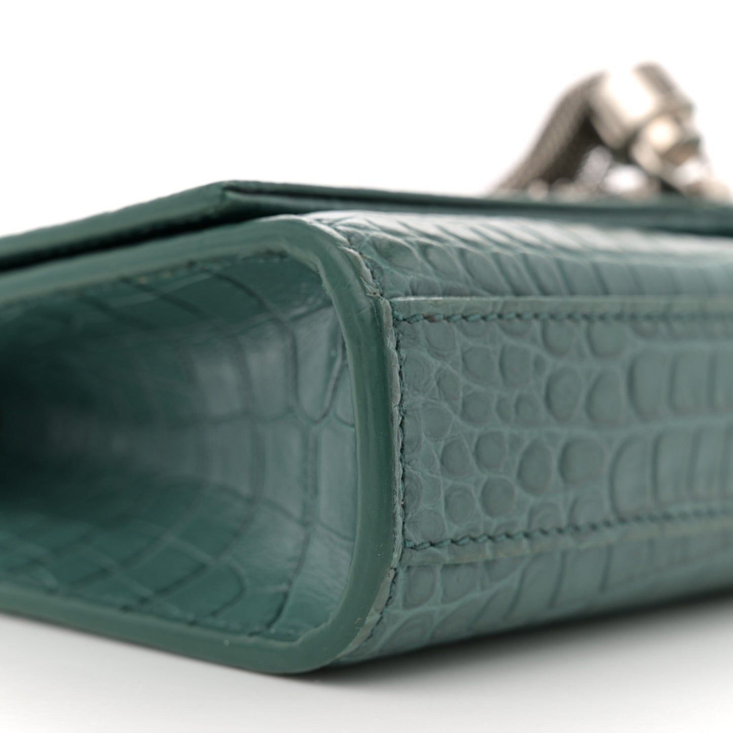 Calfskin Crocodile Embossed Small Classic Monogram Kate Tassel Satchel Water Green