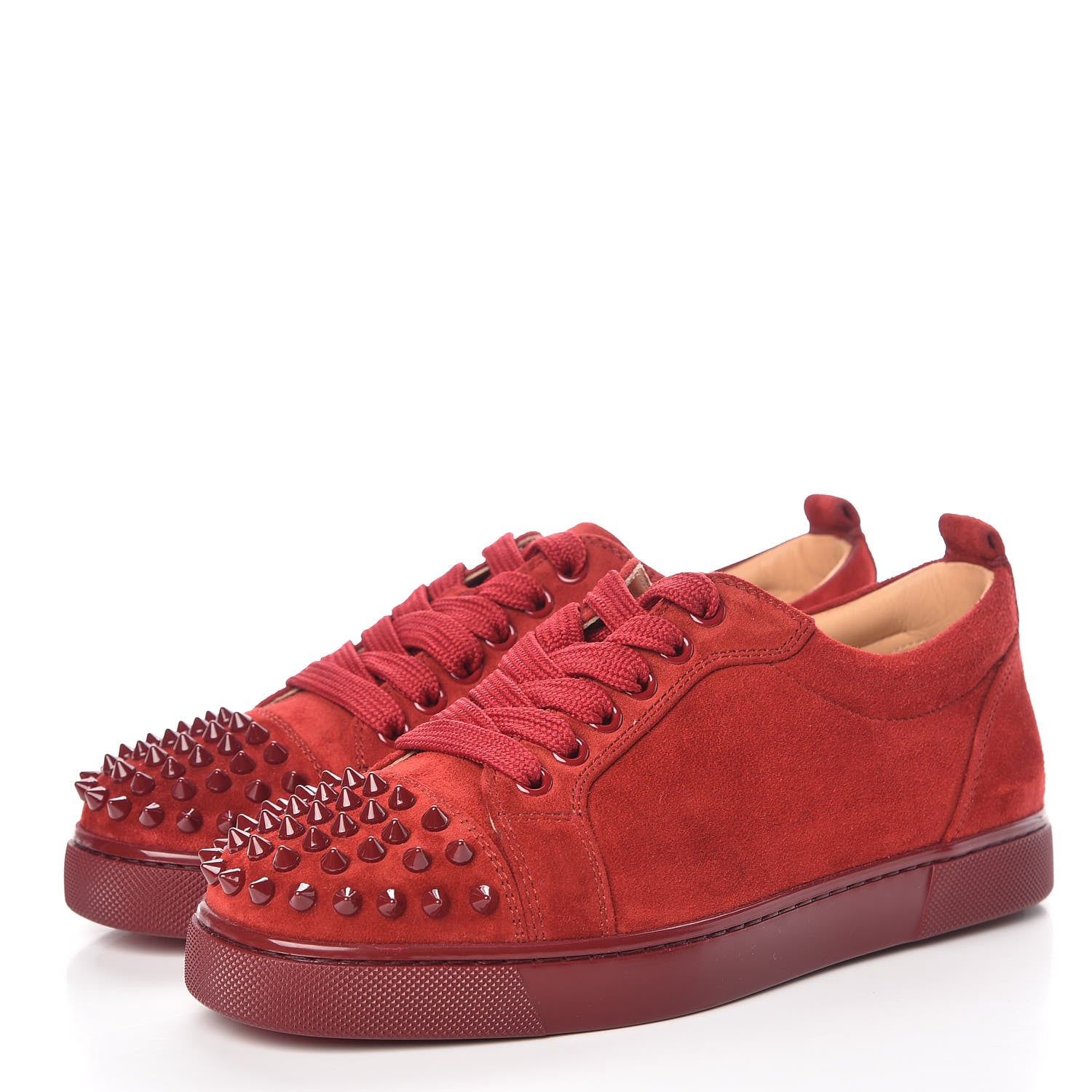 Christian Louboutin Veau Velours Womens Louis Junior Spikes Flat Sneakers 36.5 Carmin 3 of 9