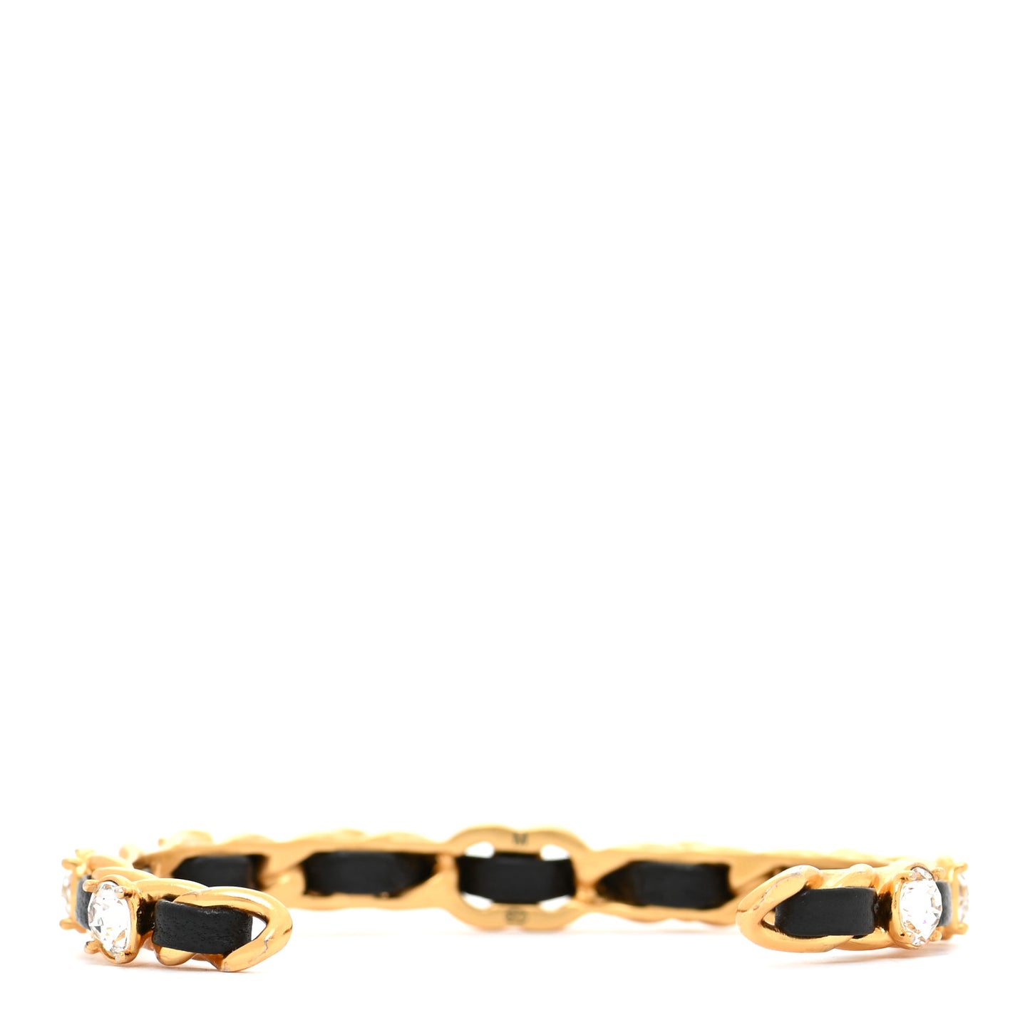 Lambskin Crystal CC Cuff Bracelet Black Gold