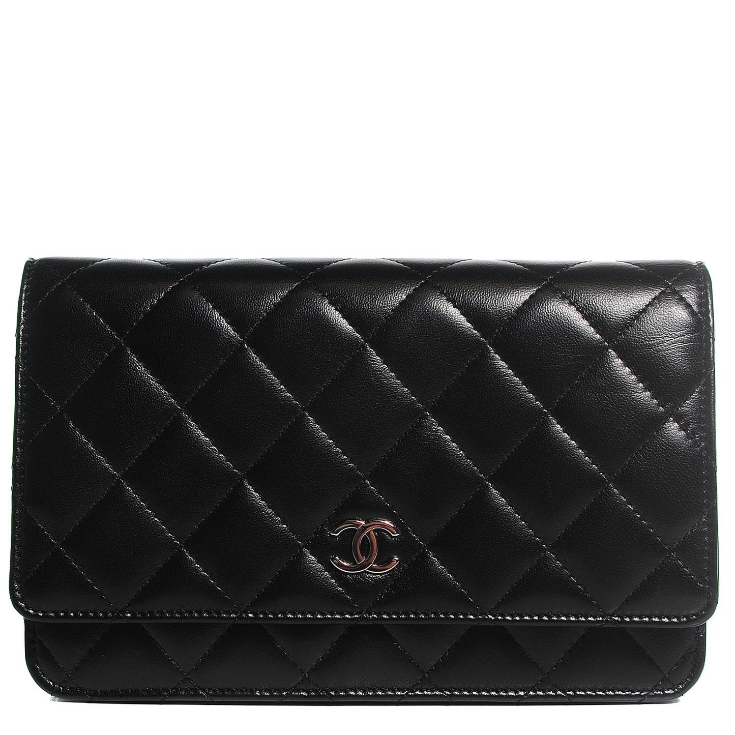 Lambskin Quilted Wallet on Chain WOC Black