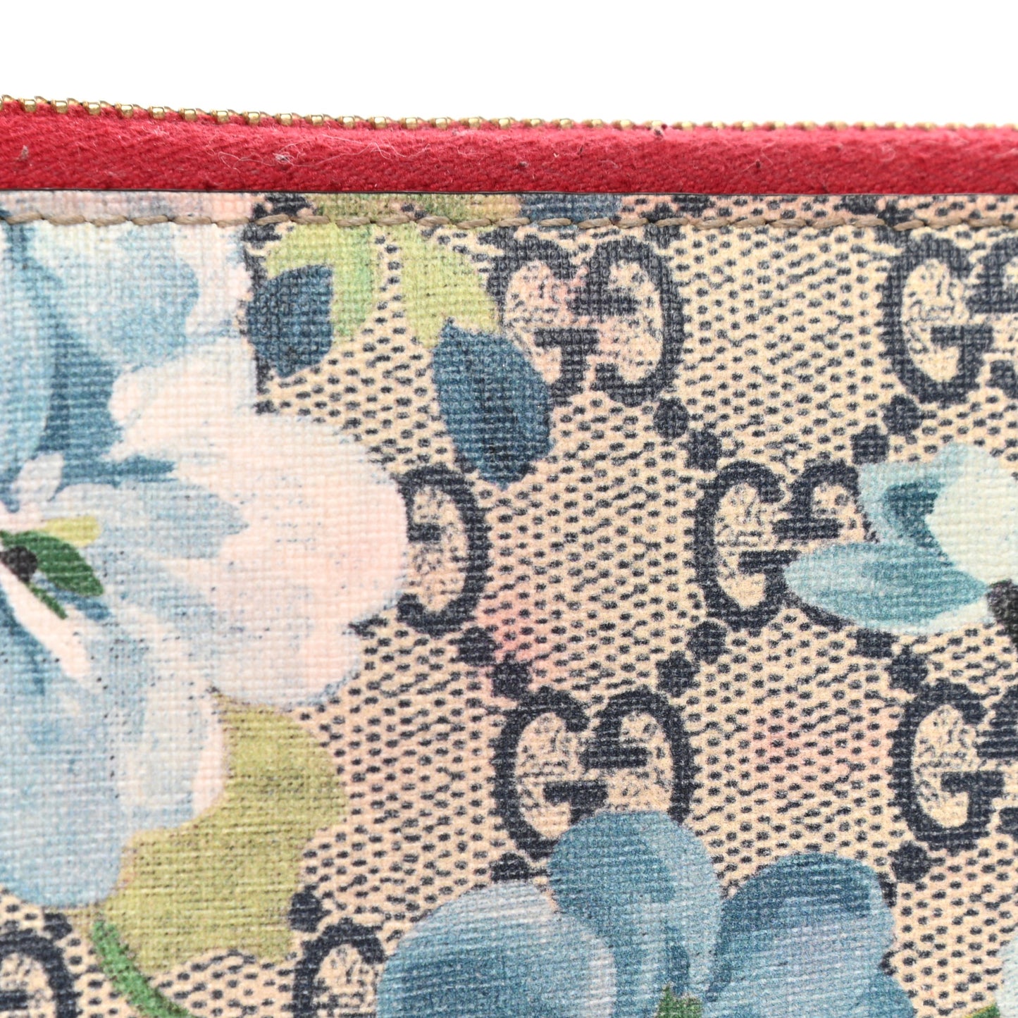 GG Supreme Monogram Blooms Zip Around Wallet Blue Red
