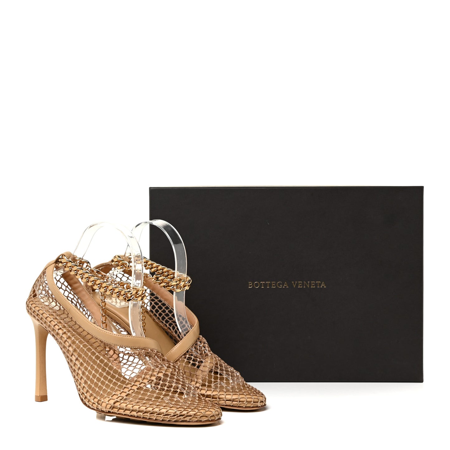 Mesh Nappa Chunky Chain Sandals 38.5 Beige Pony