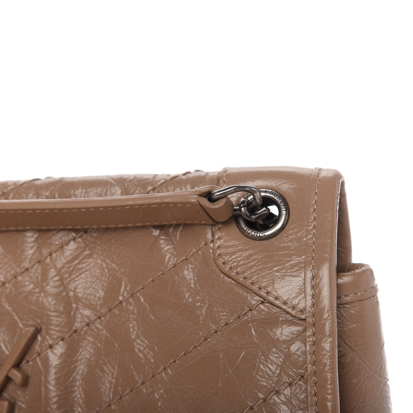 Crinkled Calfskin Matelasse Monogram Baby Niki Chain Satchel Light Taupe