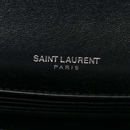 Saint Laurent Calfskin Crocodile Embossed Monogram Sunset Chain Wallet Black 6 of 8