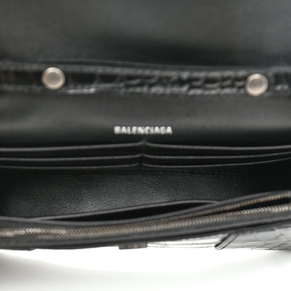 Balenciaga Shiny Calfskin Monochrome Crocodile Embossed Hourglass Chain Bag Black 5 of 9