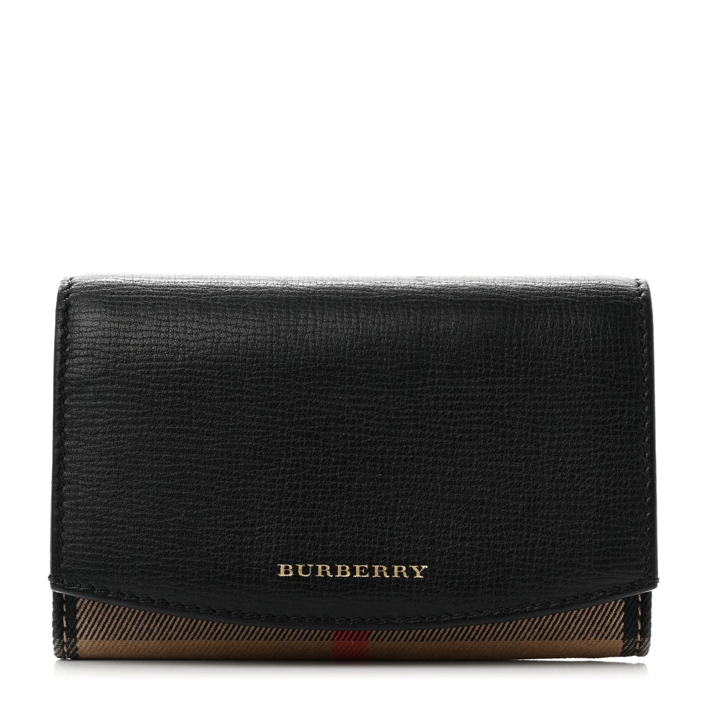 Grainy Calfskin House Check Wellington Wallet Mahogany Black