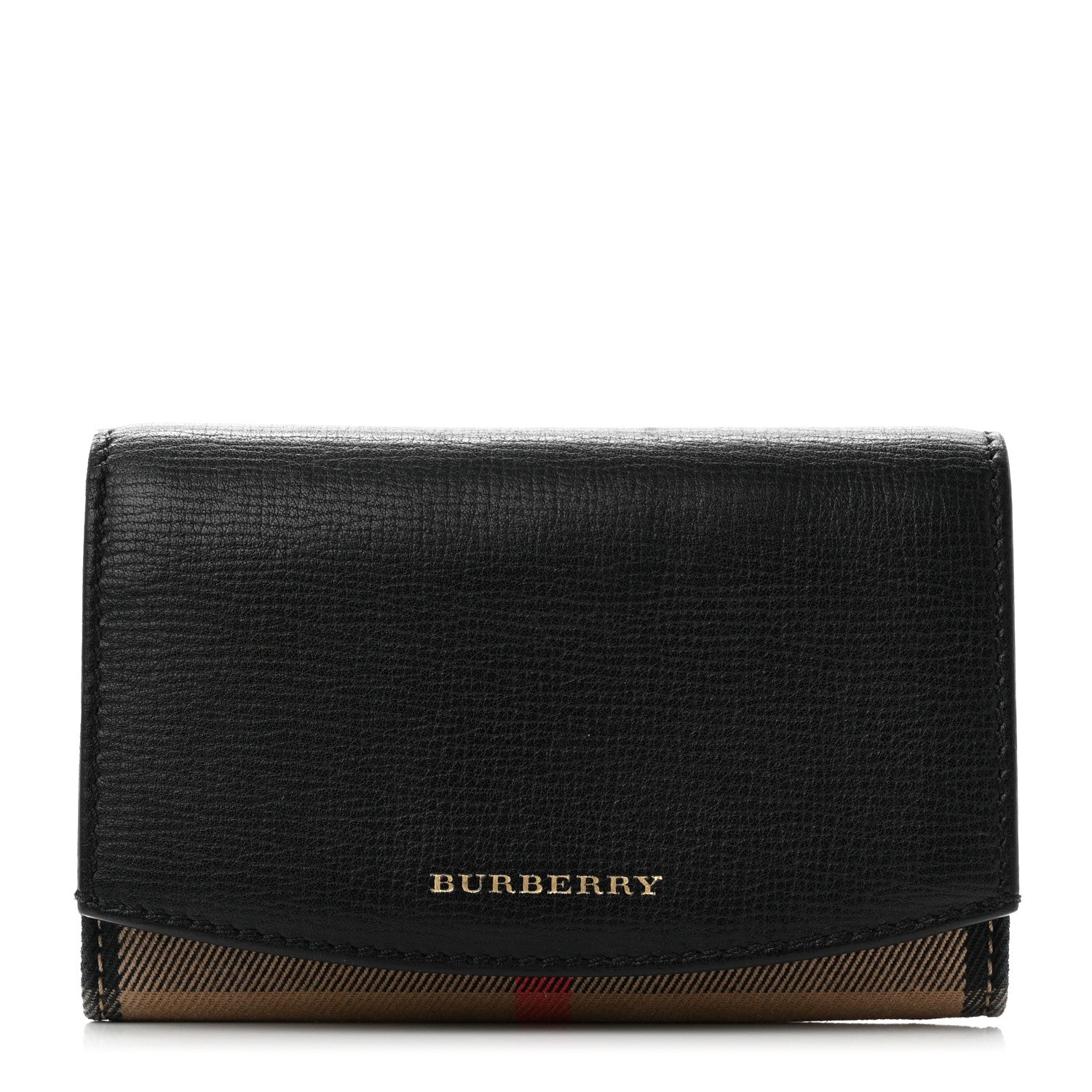Burberry Grainy Calfskin House Check Wellington Wallet Mahogany Black 1 of 7