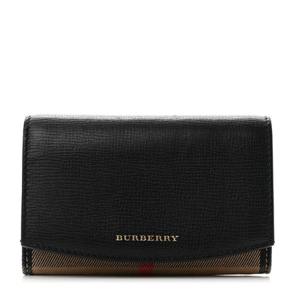 Burberry Grainy Calfskin House Check Wellington Wallet Mahogany Black 1 of 7