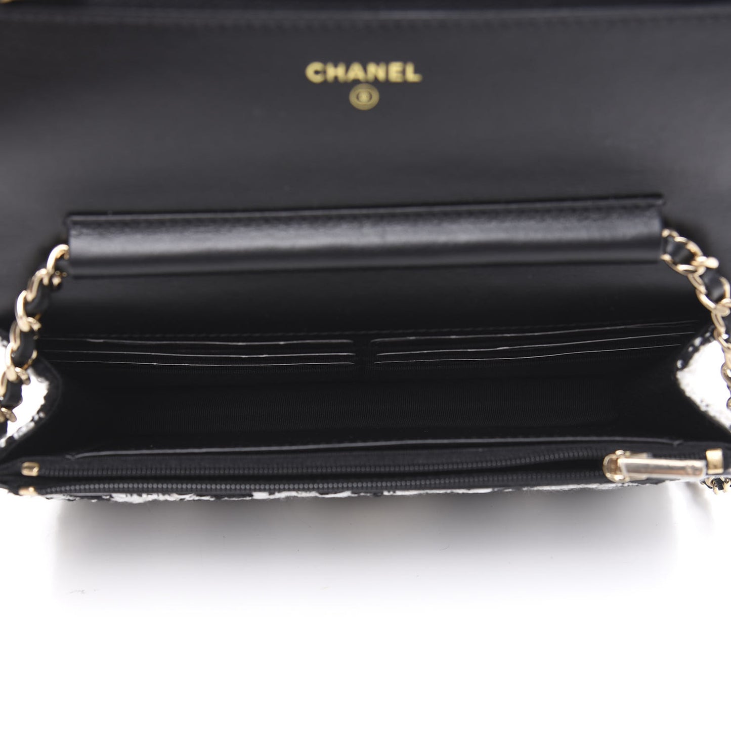 Tweed Quilted Wallet On Chain WOC Black Ecru White