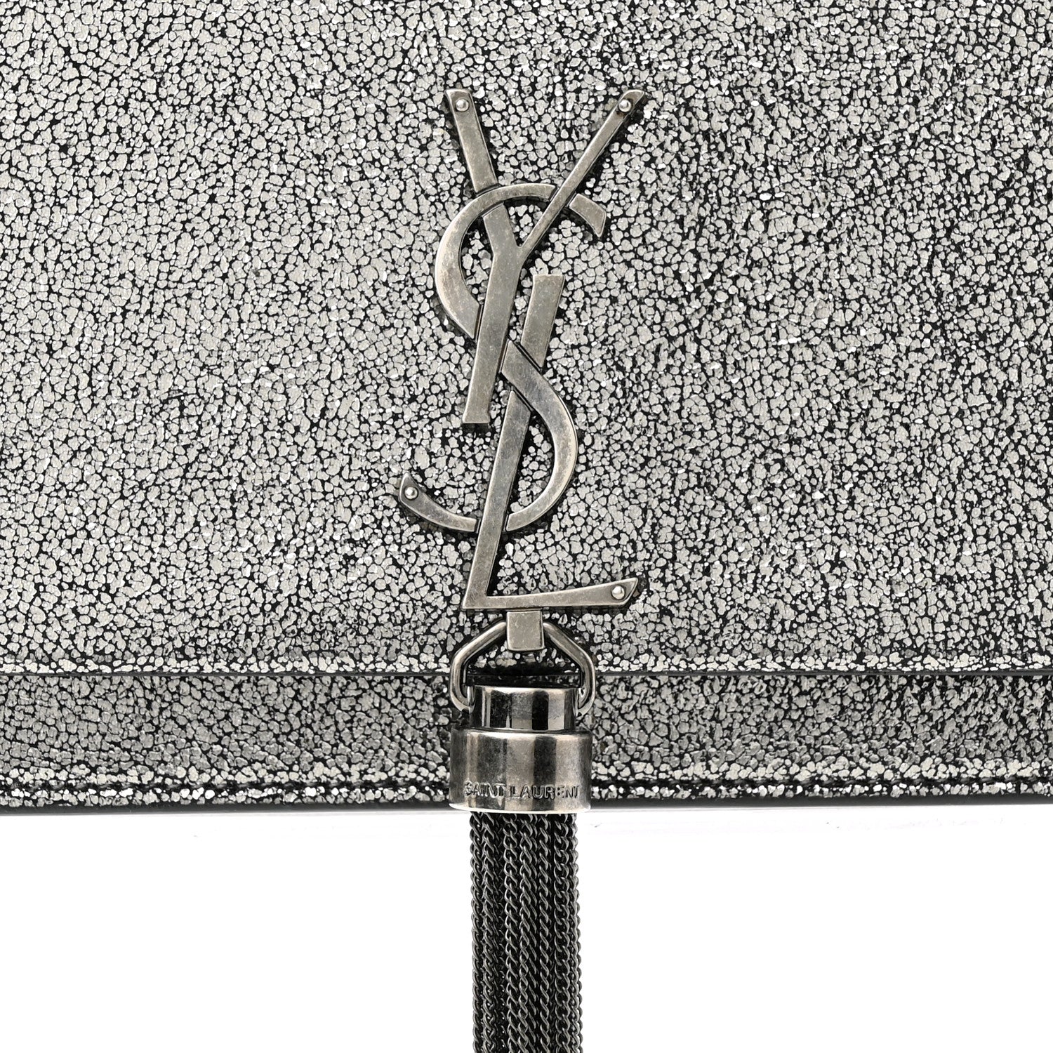 Saint Laurent Metallic Calfskin Classic Monogram Kate Tassel Chain Wallet Gun Metal 8 of 10
