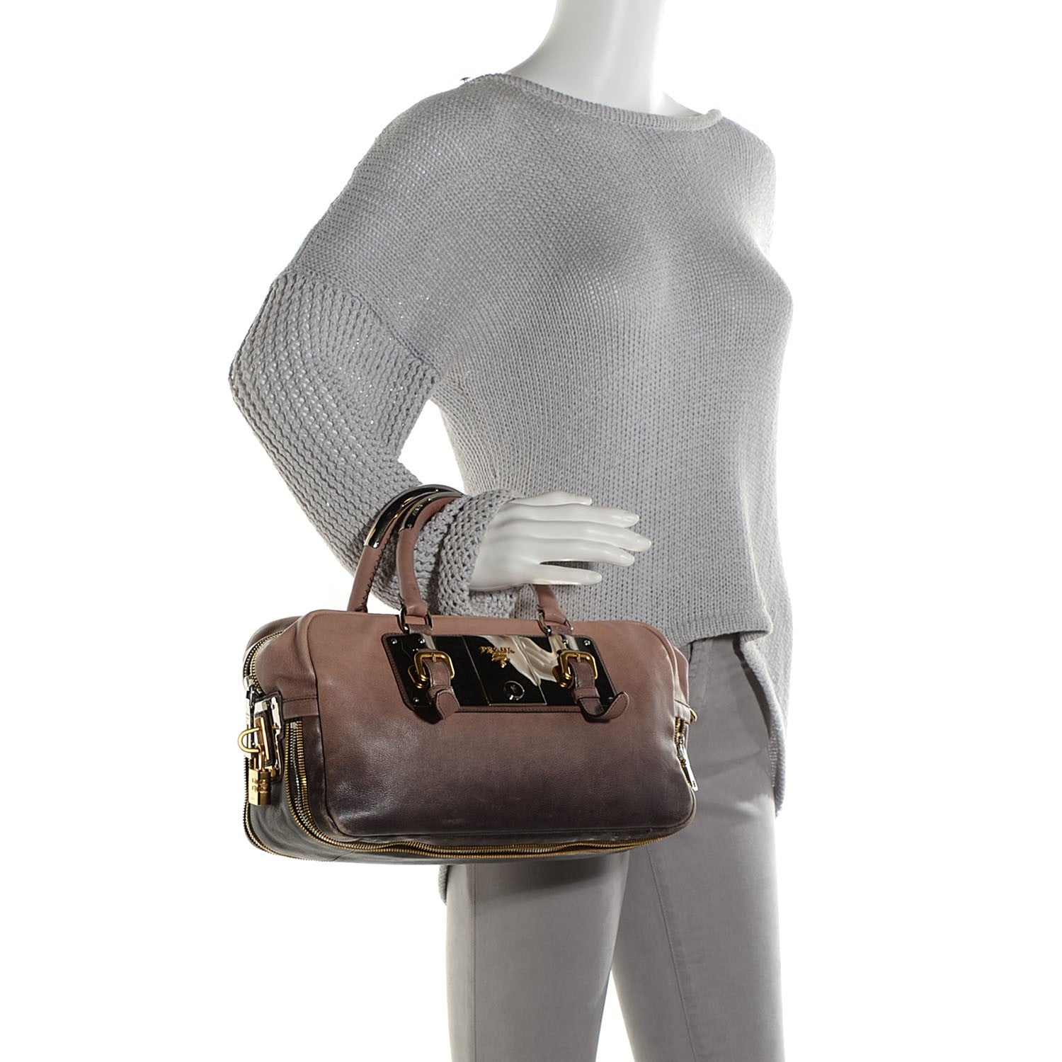 Prada Glace Calf Zippers Plaque Boston Fumo Sfumato 2 of 10