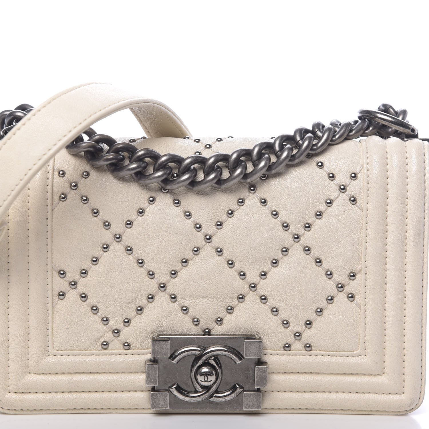 Chanel Crumpled Lambskin Small Studded Boy Flap Ecru 12 of 12