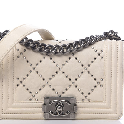 Chanel Crumpled Lambskin Small Studded Boy Flap Ecru 12 of 12