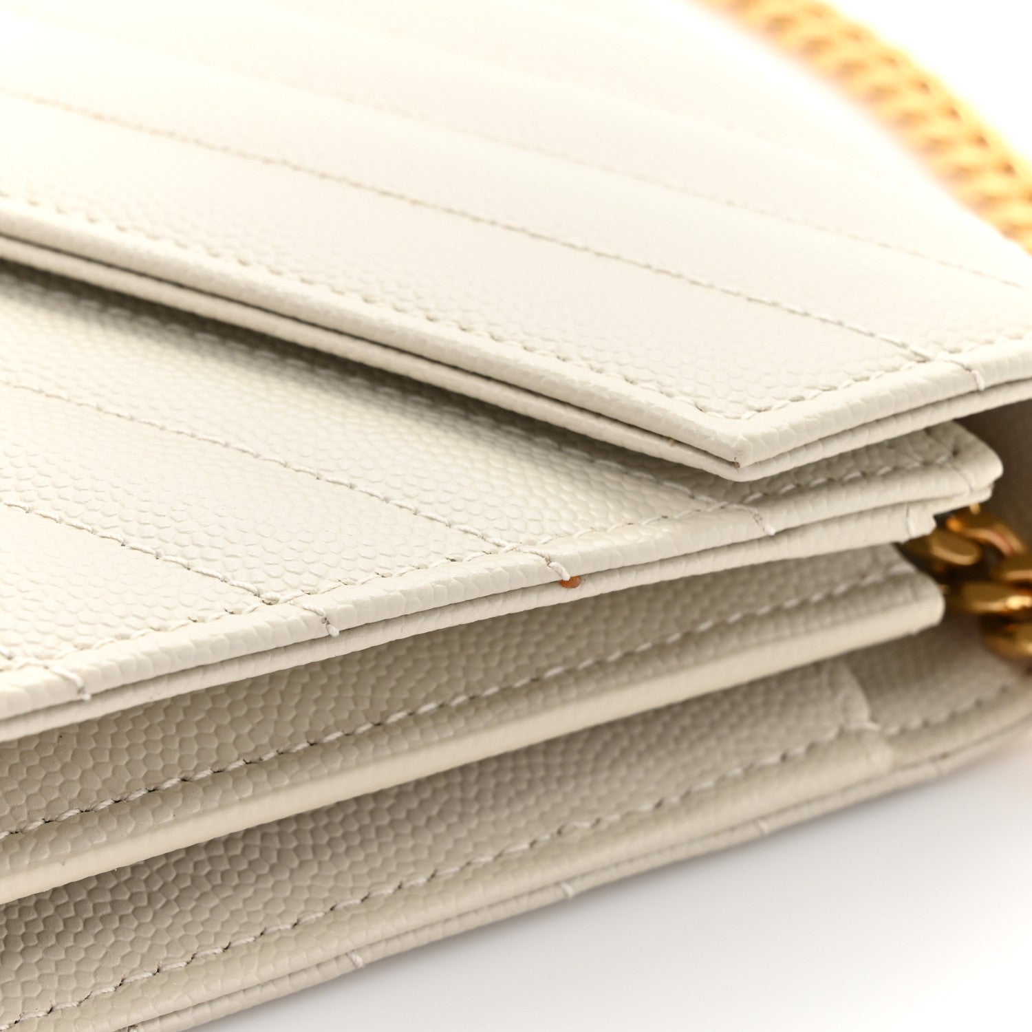 Saint Laurent Grain De Poudre Matelasse Chevron Monogram Chain Wallet Crema Soft 13 of 15