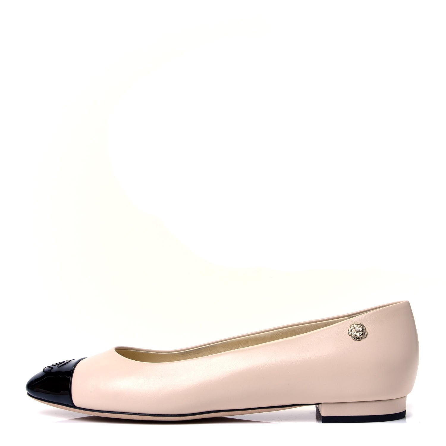 Chanel Lambskin Patent Cap Toe Ballerina Flats 38.5 Beige Black 1 of 10