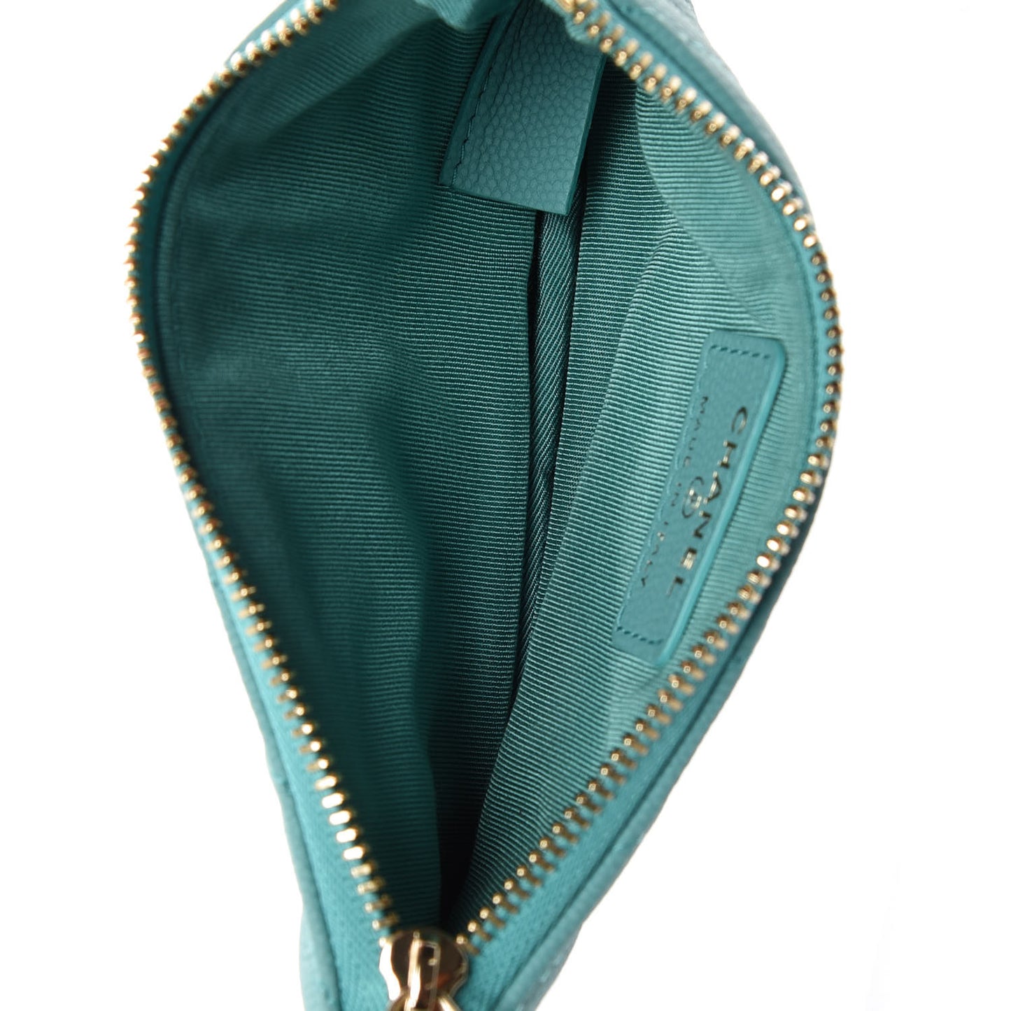 Caviar Chevron Quilted Small Cosmetic Case Green