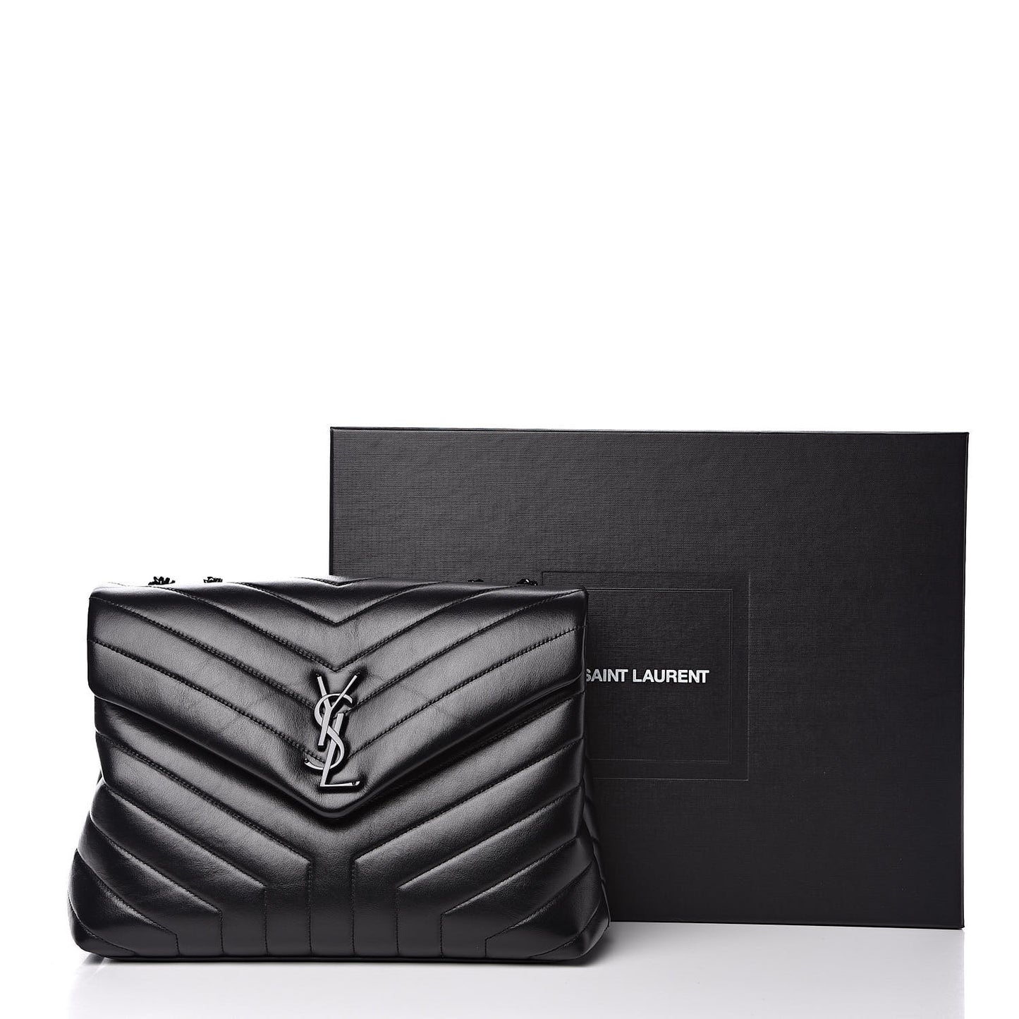 Calfskin Y Quilted Monogram Medium Loulou Chain Satchel Black